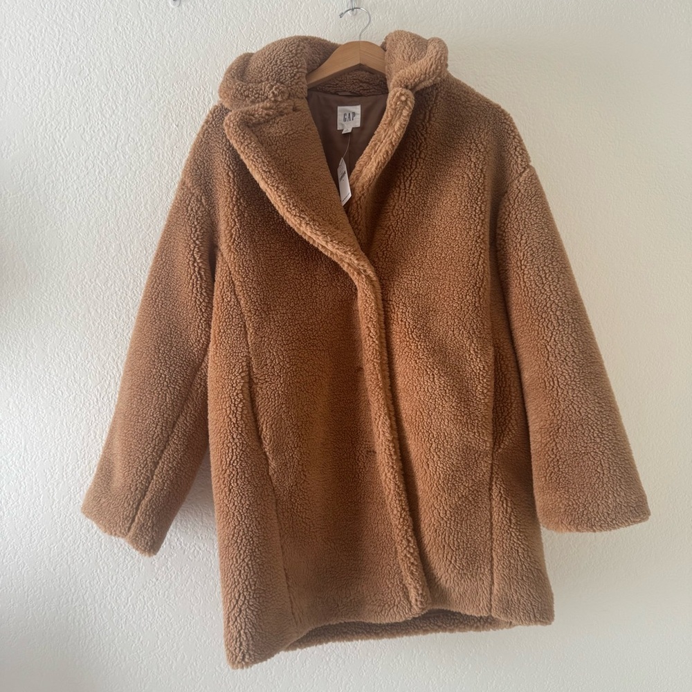 Gap Womens Fleece Oversized Teddy Coat Longline Winter Warm Button Up - Picture 3 of 5
